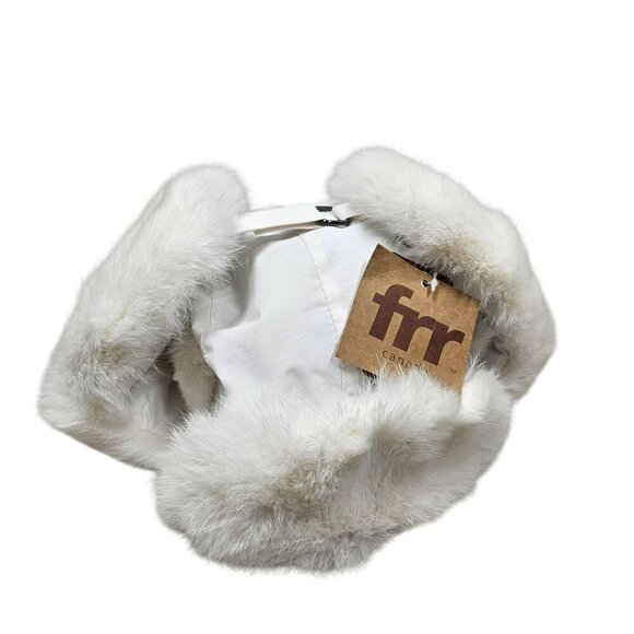 FRR NWT Rabbit Fur Aviator Trapper Hat Water Repellent White‎ S/M Snow Bunny - Picture 1 of 13
